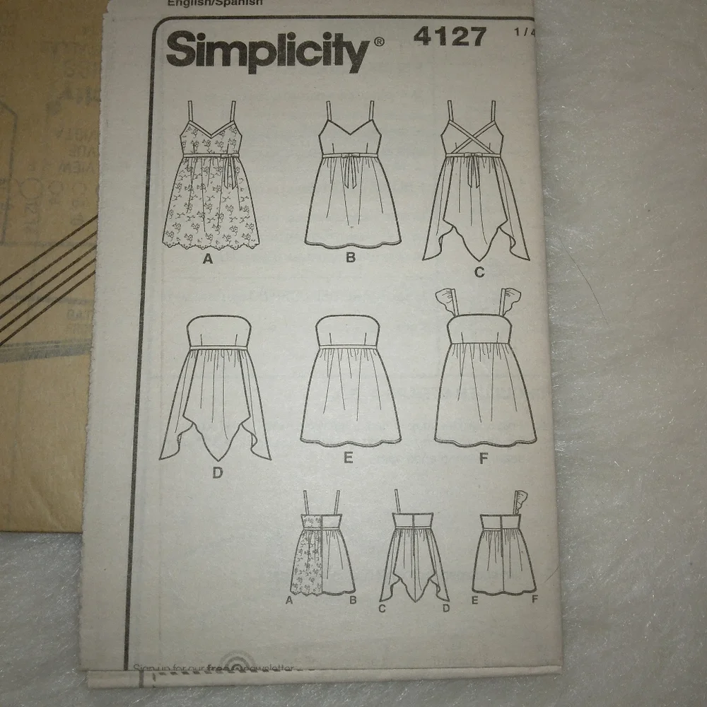 SIMPLICITY 4127 Sz 6-14 Misses tops with bodice and hemline variations, …